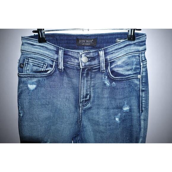 Judy Blue Boyfriend Fit Distressed Jeans Women’s Size 0/24 Medium Wash - Picture 2 of 10